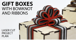 Gift boxes with layered wooden bowknot and ribbons