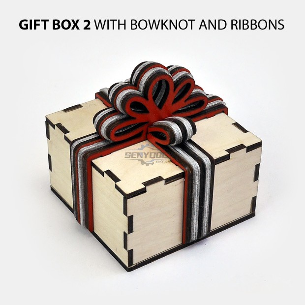 Gift boxes with layered wooden bowknot and ribbons