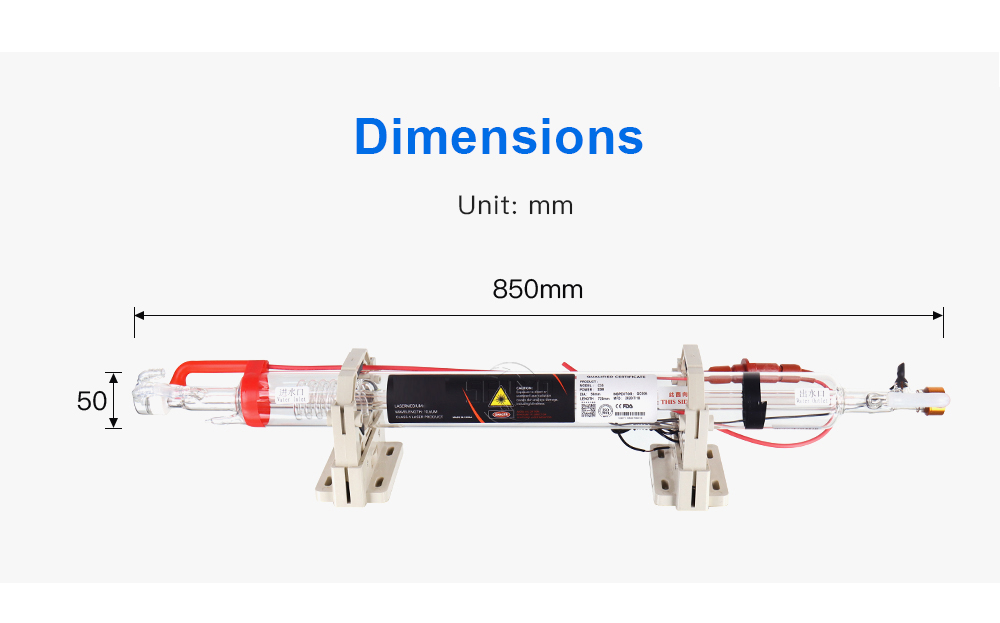 45-55W Co2 Glass Laser Tube Length 850mm Dia.50mm