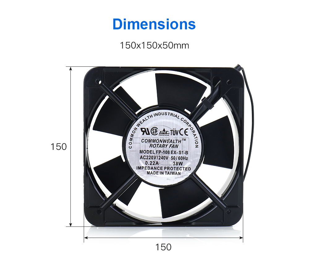Rotary Fan 150x150x50mm 108EX-S1-S Voltage 220V 38W 0.22A 50-60Hz