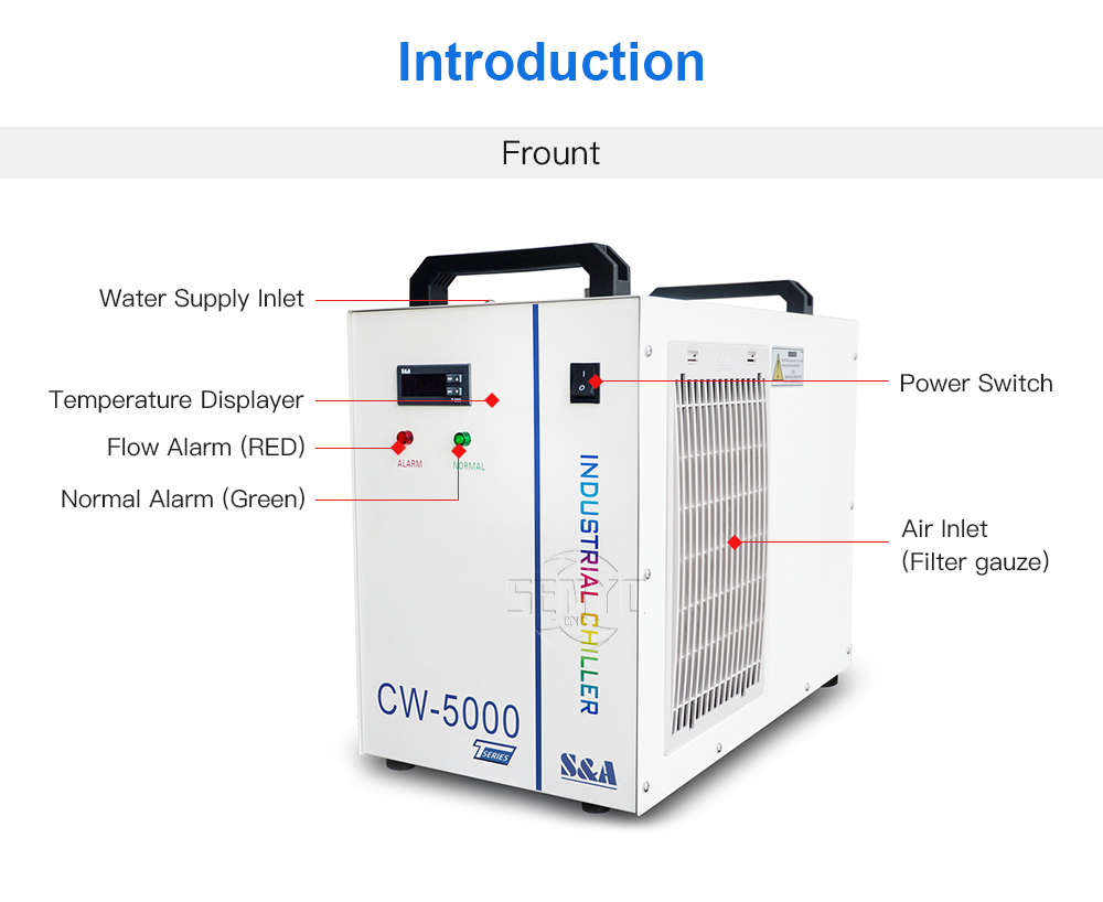 S&A CW5000 Industry Air Water Chiller for CO2 Laser Machine Cooling CNC Spindle 80W 100W 130W 150W Co2 Laser Tube