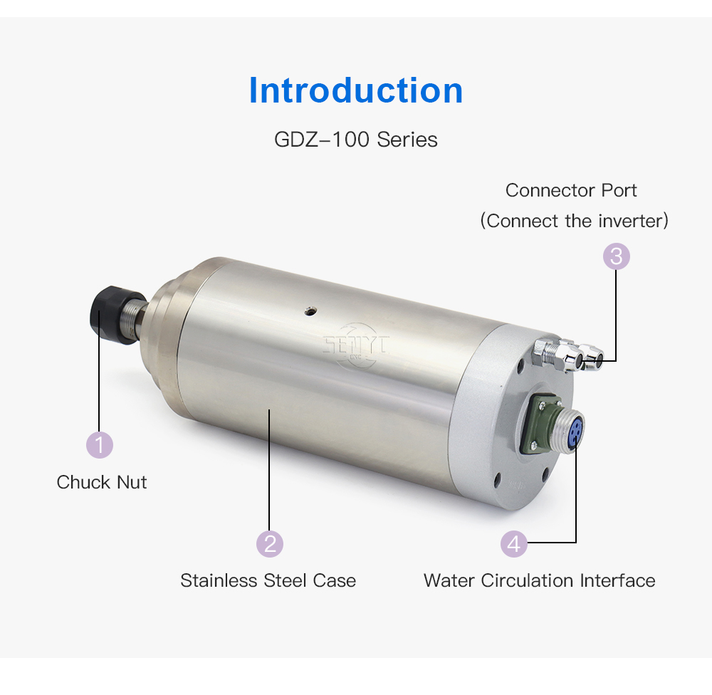3.2KW CNC Water Cooled Spindle Motor GDZ-100-3.2 220V 12A 380V 9A ER20