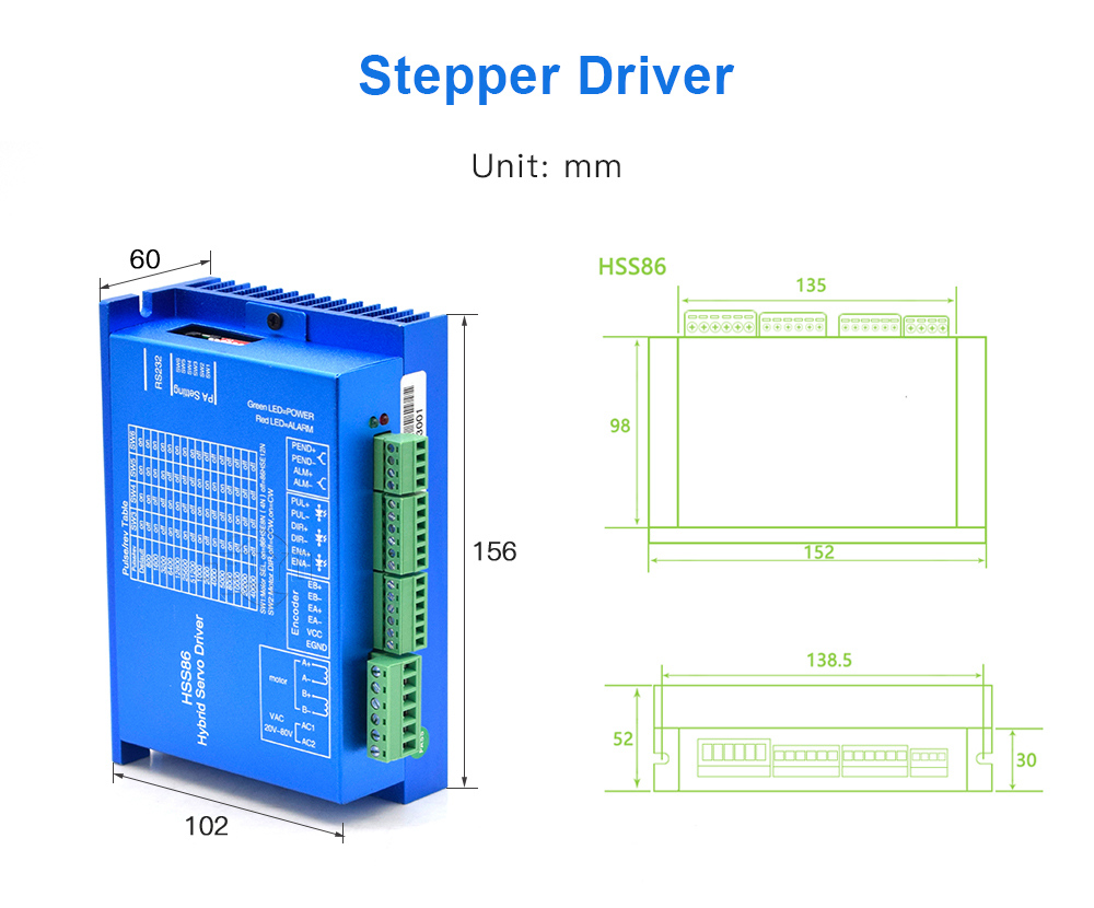 NEMA 34 Torque 8N.m Closed Loop Stepper Motor Driver 86HSE8N-BC38 + HSS86