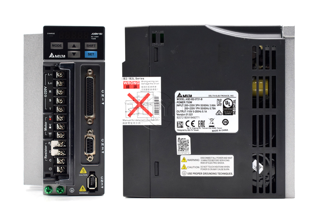 Delta 750W AC Servo Motor Driver Kits B2 Series 2.39N.m 5.1A 3000rpm ASD-B2-0721-B+ECMA-C20807RS with 3m Cable