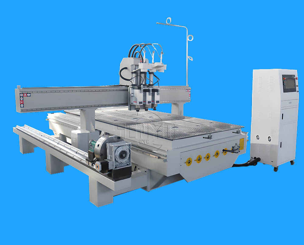 Automatic Tool Change Multi Spindle Three Heads 4 Axis Cnc Wood Router for Furniture,doors,cabinets