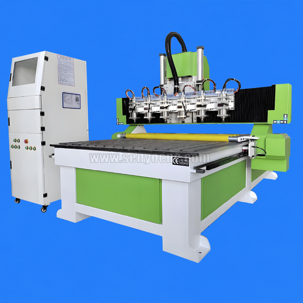 6 Heads CNC Router Machine with Roller Feeding Table for Fixed Material Processing and High Efficiency Woodworking Production