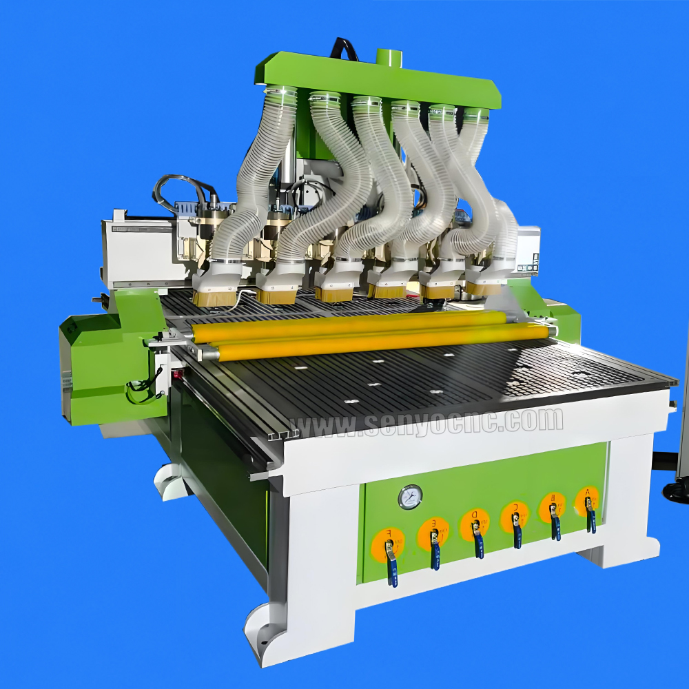 1530 CNC Router Machine One Holder 6 Spindles with Vacuum Table, Table Rollers & Dust Collection System